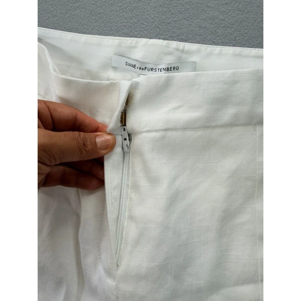 Diane Von Furstenberg Carissa Linen Blend White Bootcut Pants Women’s 8 NWT